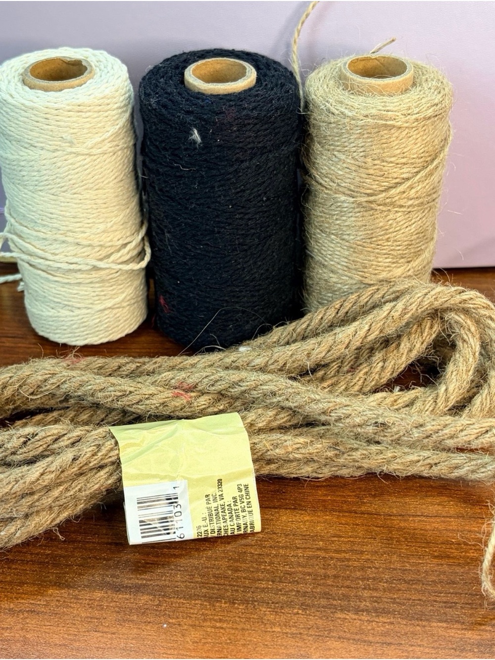 Natural Jute Rope with Cream and Black Twine - Rustic Home Accents